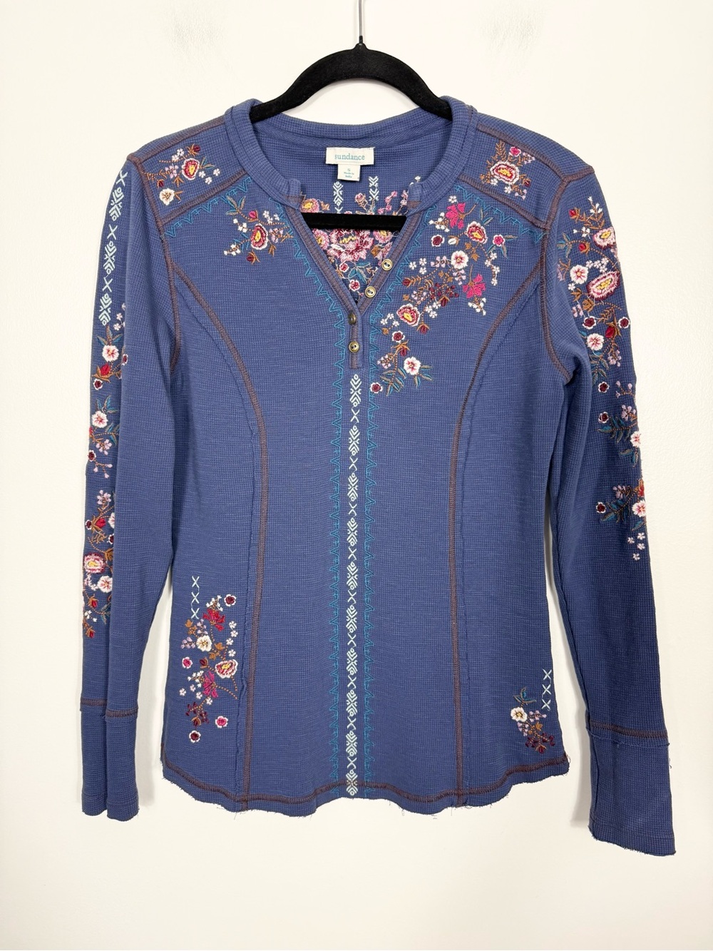 Sundance Fayette Floral Henley Thermal Cotton Longsleeve Top Small - Picture 2 of 7